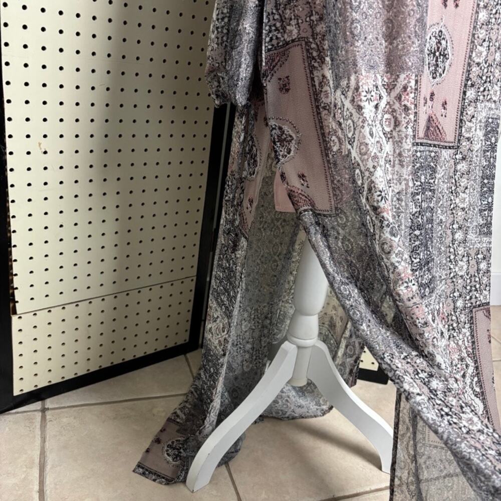 Cold Shoulder Maxi Patchwork Print Dress w/ Belt Boho Indie - M - Picture 4 of 8
